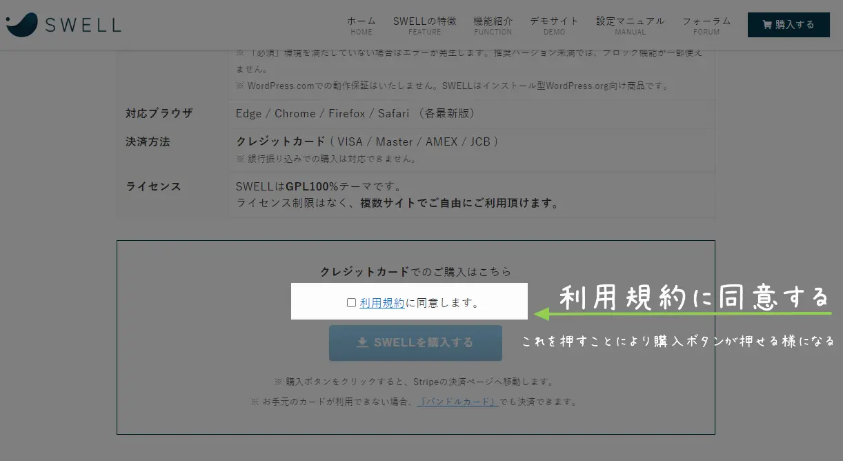 SWELL購入の利用規約に同意